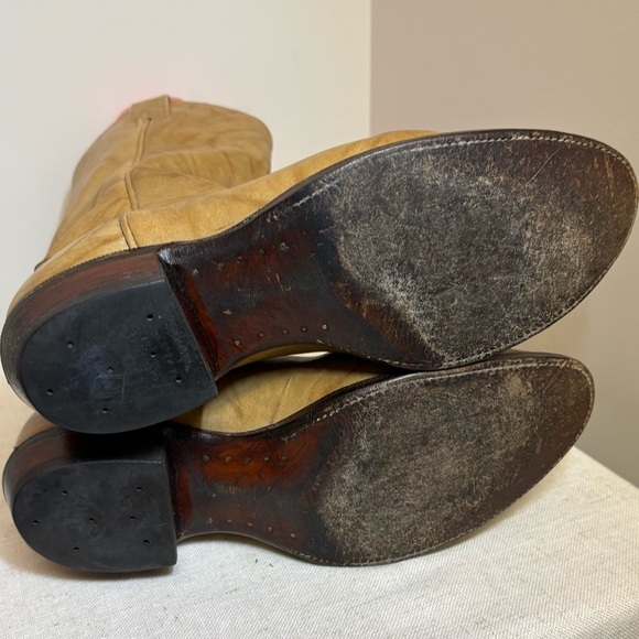 Alberta Boot Co Biltrite Sole Mens 10 Distressed Marble Tan Leather Cowboy Boots - Picture 5 of 10